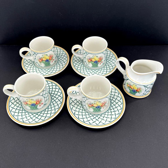 Villeroy & Boch Basket Creamer Green Lattice Yellow Rim. - Picture 1 of 7